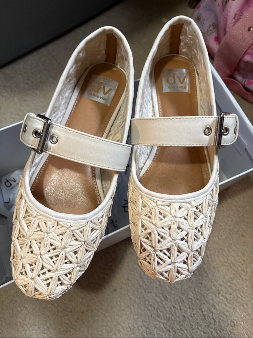 DV by Dolce Vita Cream Woven Mary Jane Flats with Buckle Strap